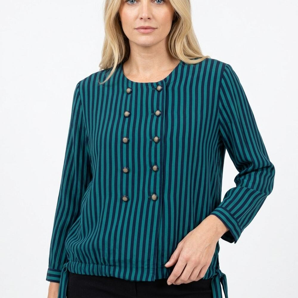 REINA Made in USA Teal Striped Lightweight Blouse Women Size 10